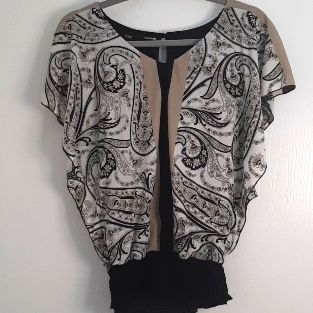 Maurices Floral Boho Lightweight Lined Bat wing Ruched Waistline blouse XS
